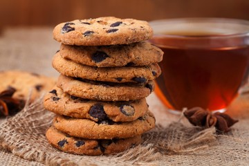 Christmas cookies with chocolate chips and sweet tea