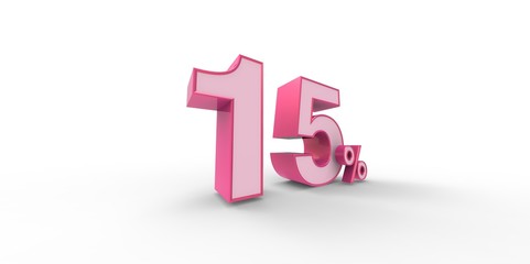 3D rendering of a pink  15 percent letters