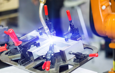 industrial auto robot welding steel construction by cnc program