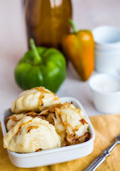 dumplings with cabbage and fried onions, Ukrainian cuisine