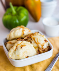 dumplings with cabbage and fried onions, Ukrainian cuisine