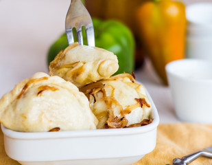 dumplings with cabbage and fried onions, Ukrainian cuisine
