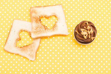 Cupcake and heart shaped toast