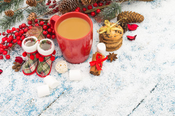 Christmas Decoration Over Wooden Background