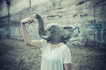 elephant mask halloween young beautiful moroccan curly woman