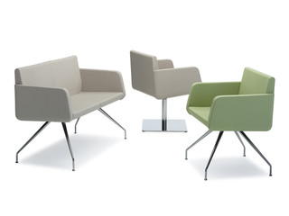 Modern green sofas isolated on white background