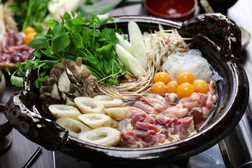 japanese chicken hot pot cuisine, kritanpo nabe with hinaizidori