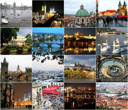 Landmarks of Prague in different seasons