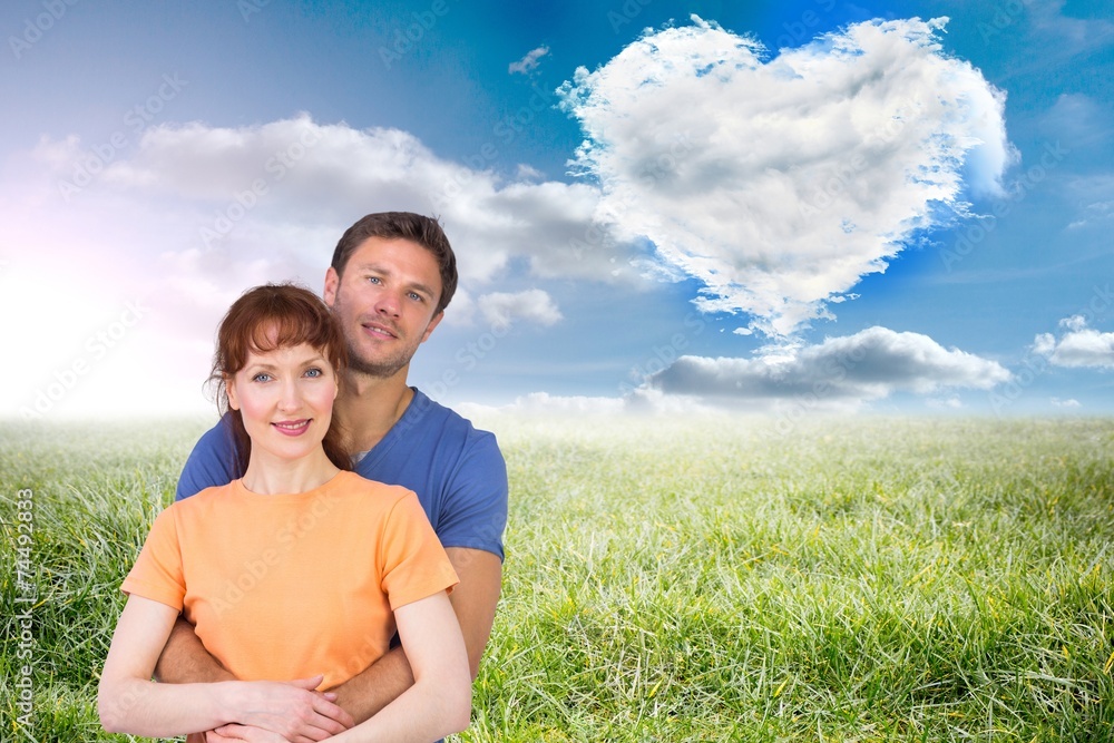 Poster composite image of happy couple looking at camera