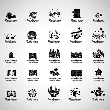 Movie Theatre Icons Set - Isolated On Gray Background