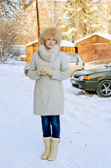 Full length portrait of a girl in winter day