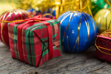 Fototapeta na wymiar Christmas gift box with christmas balls