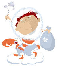 Santa Claus is riding a sheep