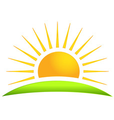 Green hill with sun logo vector icon