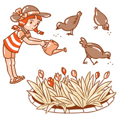 Girl watering the flowers