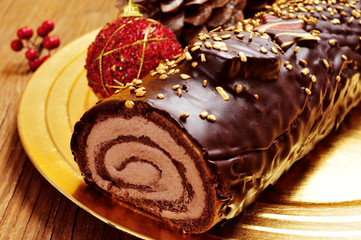 yule log cake, traditional of christmas time