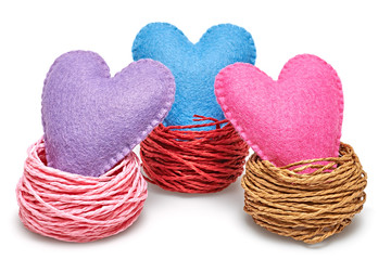 Valentine's Day. Handmade Hearts in nest. Love concept.