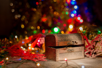 Treasure chest with  Christmas decorations