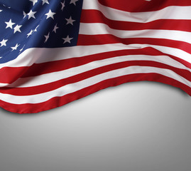 American flag on grey, copy space