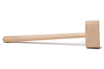 Close up view of a meat hammer isolated on a white background.