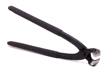 Close up view of a nipper tool isolated on a white background.