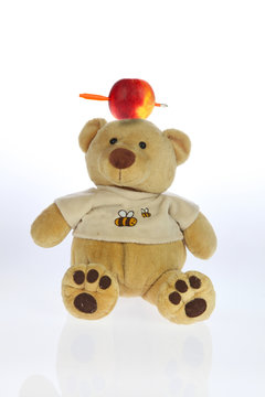 daddy bear with an apple and arrow through it on his head