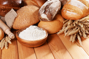 Fresh bread on table close-up