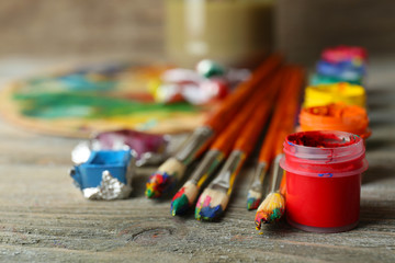 Beautiful still life with professional art materials, close up