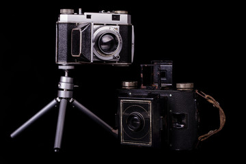 two retro vintage photographic cameras 