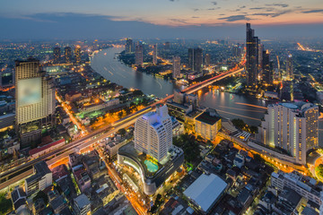Bangkok cityscape from top view at night