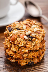 Homemade oatmeal cookies with seeds and raisin