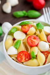 Pasta with mozzarella and tomato