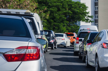 traffic jam with many cars in morning