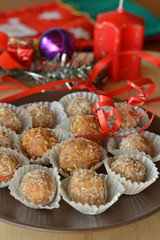 Homemade chocolate truffles with nuts Christmas dessert