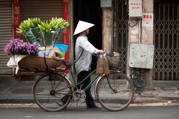 Flowers street vendor at Hanoi city,Vietnam.