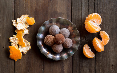 Chocolate truffles and tangerins
