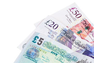 Obraz premium Closeup of english pounds banknotes