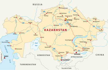 kazakhstan road map - obrazy, fototapety, plakaty