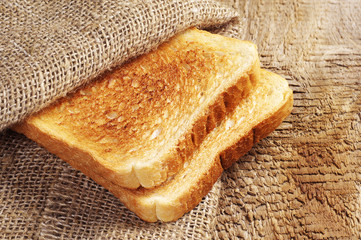 Toast bread in burlap