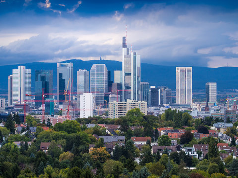 Skyline with business buildings in Frankfurt, Germany