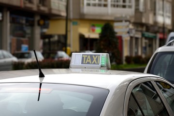 taxi car in the city close up