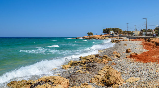 Beautiful rocky coastline of Crete island in Hersonisos