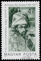 Stamp printed in Hungary shows Avicenna Ibn Szinna