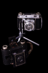 Fototapeta na wymiar two retro vintage photographic cameras