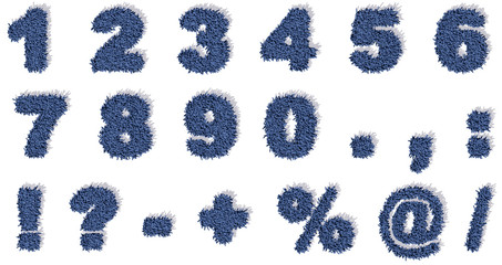 Numeri punteggiatura tappeto blu 3d, sfondo bianco