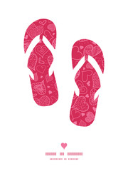 Vector doodle hearts flip flops silhouettes pattern frame