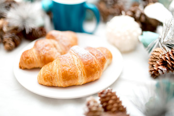 Fresh baked butter croissants as healthy breakfast