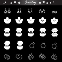 Jewelry Icons Set - Isolated On Black Background