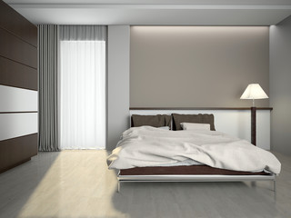Modern interior of a bedroom 3d rendering