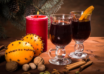 Two glasses with mulled wine